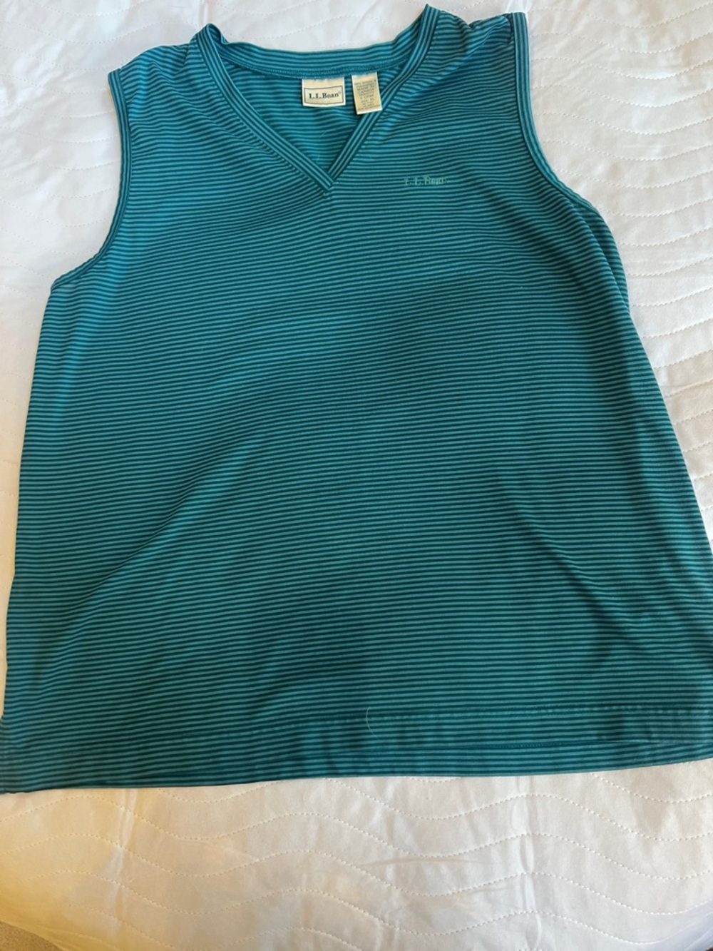 L.L. Bean Teal and Dark Teal Striped V-Neck Sleeveless Tank (0106)